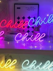 Đèn LED Chạy Bằng Pin USB Đèn Neon Chữ Chill Đèn Ngủ Trang Trí Cho Phòng Ngủ Tiệc Sinh Nhật Đám Cưới Đèn Tường Trong Nhà Ánh Sáng Trắng ấm/Đỏ/Xanh Dương