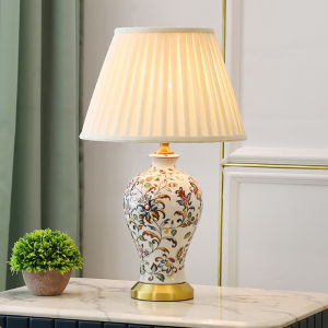 Chinese Ceramic Biedermeier Painted Bronze Table Lamp American Style Bedroom Decorative Lampshade Soft Light Bedroom Lamp