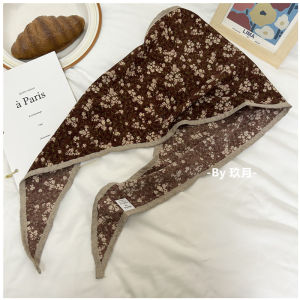 ผ้าพันคอไหมลายดอกไม้สไตล์วินเทจฝรั่งเศส ผ้าพันคอผ้าฝ้ายลินิน ผ้าพันคอสำหรับตกแต่งผม แฟชั่น หัวเข็มขัด กระเป๋าสะพายไหล่