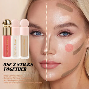 Liquid Highlighter+Blush+Contour Stick Set for Face & Body Silky Natural Glow Liquid Luminizer Matte Pink Shadow Face Makeup