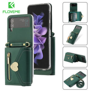 FLOVEME Crossbody Wallet Phone Case For Samsung Galaxy Z Flip 5 Flip 4 Flip 3 5G Love Organ Card Slot Holder Purse Lanyard Strap Leather Shockproof Back Cover For Galaxy Z Flip 5 Flip 4 Flip 3