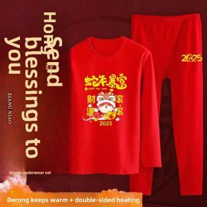 Red Pure Cotton Thermal Underwear Set for Men And Women Snake Year Warm Clothes for Winter Autumn Trousers And Long Sleeve T-Shirt