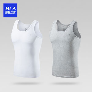 HLA | Mens Summer Thin Pure Cotton Tank Top 2 Pieces Solid Color Simple Sleeveless Breathable Sweat Absorbent Base Layer Vest