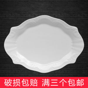 Pure White Ceramic Dining Utensils Restaurant Commercial Japanese Style Double Dragon Pan Stir-Fry Cold Dish Shallow Fish Dish Irregular Shape