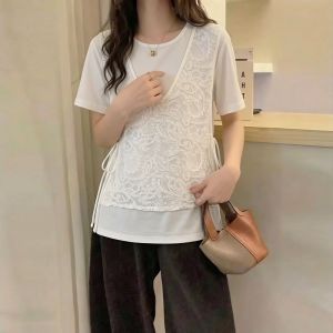 AIYITI | Flared Lace Patchwork Illusion Layered T-Shirt