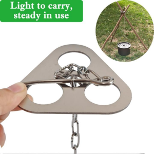 Compact Camping Tripod Grill Board Adjustable Chain & Hook Portable Firepit Cookware Campfire Cooking with Storage Bag