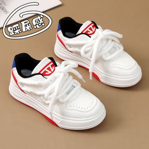 Trendy Boosting Heightening White Sneakers Womens Casual Sporty Flats Student Fashionable Spring New Arrival round Toe Rubber Sole