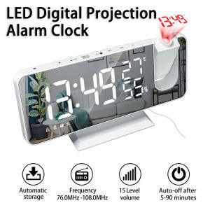 LED Digital Projection Alarm Clock FM Radio Screen Display Temperature Humidity USB Wake Multifunction Electronic Desktop Clocks