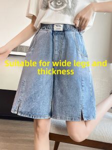 LANKELISHA | High Waist Wide Leg Short Jeans For Pear Shaped Plus Size Women Summer Loose Fit Slimming Mid-Calf Length Five-Quarter Pants