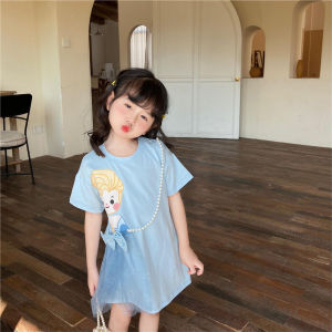 [PRINCESS KESLI] 1-11 Tahun Dress kaos anak perempuan lengan pendek ala Rok Putri Elsa gaun busur