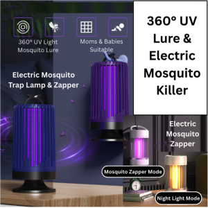 360° Mosquito Killer Lamp Zapper | 360° UV Lure | USB Rechargeable | Indoor Outdoor Night Light Camping Use | Silent Electric Bug Catcher