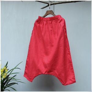 Summer New Loose Casual Linen Trousers High Waist Baggy Pants Seven-Foot Crotch Women plus Size Hip Hop Trousers Artistic