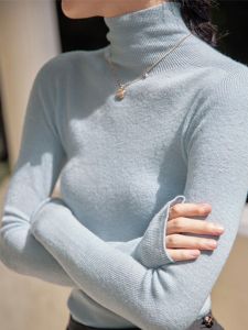 chaqi | Áo len dệt kim cổ cao ấm áp mùa thu đông màu trơn dành cho nữ Áo lót bên trong đa năng phong cách mới 2025 Áo len cardigan cổ tròn dài tay