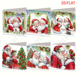 6-piece diamond painting greeting card set DIY Santa Claus and Grandma handmade holiday cards with diamond painting.