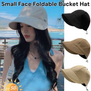Small Face Foldable Bucket Hat Summer Thin Ice Silk Sun Hat Sun Protection Big Brim Wide-Brimmed Beach Hat Cap