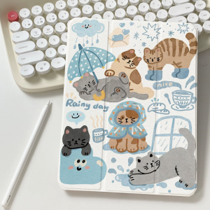 case iPad Air6 Air7 11 Gen11 ที่ใส่ปากกา ลูกแมววันฝนตก เคส iPad Gen10 Air5 Gen9 Pro11 2024