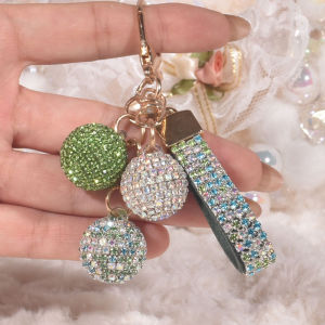 Cute Embedded Diamond Keychain round Car Key Pendant Creative Gift Clear Water Diamond Geometric Pattern Cultural Creative Keychain