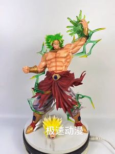 Dragon Ball Anime Super Broly Super Saiyan Action Figure Figure with Interchangeable Heads and LED Light Gift Doll Toys Gift 41cm