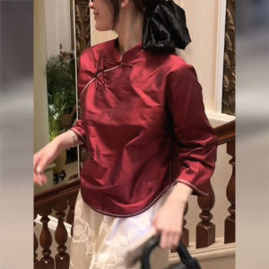 Red Long Sleeve Short Shirt Womens New Chinese Style Tang Costume National Trend Early Autumn High End Song Jin Zen Meaning Top