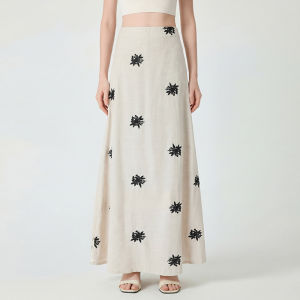 Floral Embroidery High Waist Slimming Lace A-line Skirt