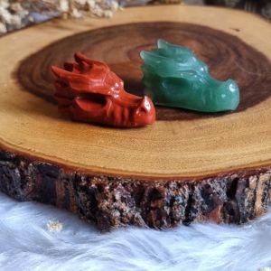 Dragon Head Crystal Carving - Red Jasper & Green Aventurine (Sold Per Piece)