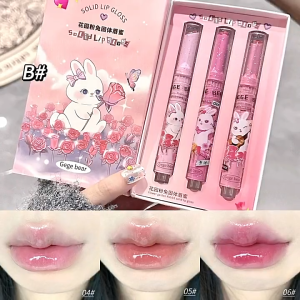 Gege Bear Cute Rabbit Solid Lipstick Jelly Lipstick - Mirror-Like Hydration High-Gloss Plumping Reduces Lip Lines Melts Lip Gloss Moisturizing Solid Lipstick.