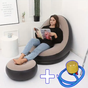 Inflatable Sofa with Footrest Lazy Sofa Bed for Home Use Outdoor Camping Couch Waterproof Quick Inflation Adult Lounger Chair without Pump
