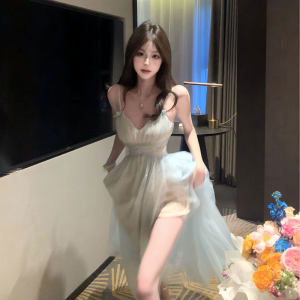 CHANGTONG | French Style V-neck Lace Trimmed Dress