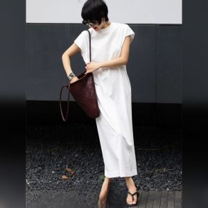 YUFUQING | French Style White Puffy Sleeve Dress Womens Loose Fashionable Long Skirt High Waist Commute Style Polyester Fiber Summer Dress