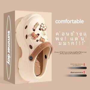 รองเท้าแตะรูก้นหนา ผู้หญิง ฤดูร้อน สวมใส่กลางแจ้ง 2024 ความสูงใหม่ กันลื่น รองเท้าแตะกึ่งหัวกระเป๋าชายหาดผู้หญิง