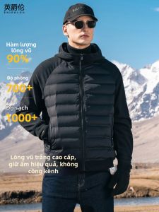 Enjeolon | Mens Lightweight Down Jacket with Hood and Ribbed Outerwear