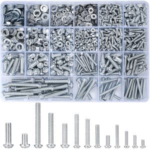 1080pc  screw bolt and nut and flat washer combination kit metricM3/M4/M5/M6 cross slotted flat head hexagon bolt and nut set