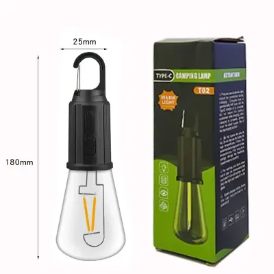 Vintage Solar & USB Rechargeable Camping Lantern LED Retro Tungsten Lamp Multifunctional Atmosphere Tent Light Bulb for Outdoor