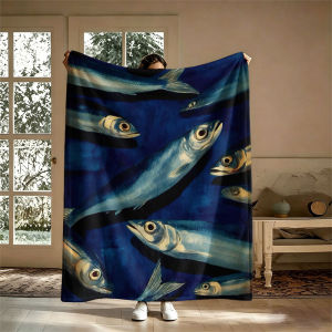 BILIBILI | Silver Fish Blue Oil Flannel Blanket Perfect for Sofa Office Bed Travel Sleep Read Relax Camping Four Season Use