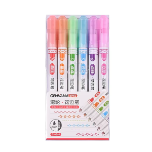 【SG】GENVANA 6PCS Line Highlighter Pens - Curve Liner Marker Pens for School Note Taking Manga Drawing & Art Quick Dry