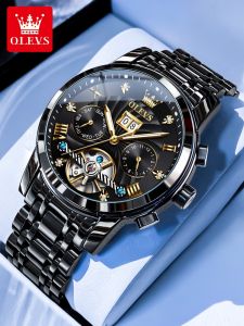 OLEVS | New Automatic Mechanical Watch Black Skeleton Water-Resistant Night Light
