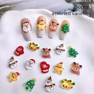 50Pcs 3D Snowman Elk Christmas Nail Charms Cartoon Xmas Bell Sock Resin Nail Art Decoration For DIY Crafts Hair Jewelry Kid Gift