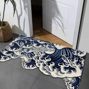 VIKAMA Kanagawa Surf Special-Shaped Mat Japanese Ukiyoe Non-Slip And Wear-Resistant Foot Mat Entrance Porch Mat Home Decoration