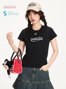 Gbiaior Slim Fit Short Sleeve T-Shirt Womens Printed American Letter Retro Style Cotton Summer Top Cool Feeling