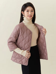 เสื้อกั๊กผ้าฝ้ายผสมขนเป็ด 7 ส่วน สำหรับผู้หญิง ฤดูใบไม้ร่วง/ฤดูหนาว เสื้อคลุมกันหนาวแบบมีแขน ปกป้องไหล่ แขนยาว คอวี กระดุมเดียว