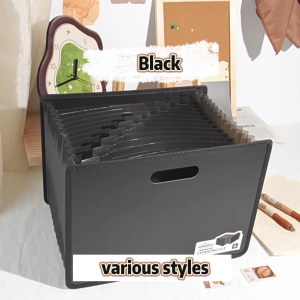 A4 Expanding File Folder Document Organizer Storage Box Black Desktop Organizer Expandable Organizer School Supplies