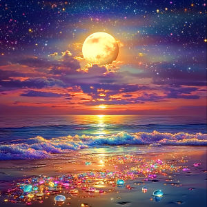 Huacan 5D DIY Diamond Painting Seaside Moon Diamond Mosaic Landscape New Collection Decorative Paintings