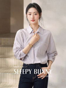 Korean Style Cotton Linen Notch Collar Long Sleeve Womens Casual Shirt