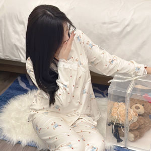 Thickened Island Velvet Sleepwear Set for Women Cute Bear Print Home Clothes Long Sleeve Long Pants Sweet Style Winter Home Clothes