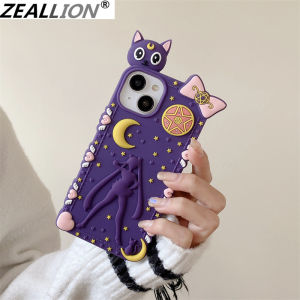 Zeallion Cute Cartoon Cat Soft Silicone Phone Case for [ iPhone 14 13 12 11 Pro Max] Protective Shockrpoof Phone Cover Shell