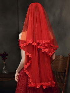 Red Short Bridal Veil Simple Vintage Style Wedding Dress Headpiece for Marriage Registration Soft Tulle Material Soft Pink