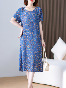 Summer Ladieswear Nightdress Middle-Aged and Elderly Womens Short-Sleeved Rayon Dress plus Size Homewear Pajamas