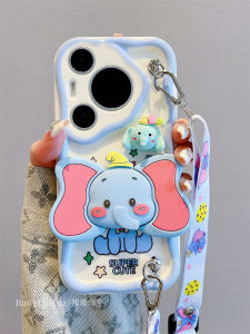 Huawei Pura70 Pro+ Phone Case Mate70/60 pro Fun Cartoon Dumbo Stand Crossbody Lanyard Womens Style Protective Silicone Shell