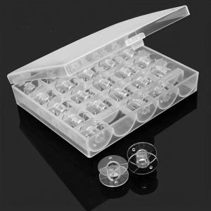 25PCS Home Sewing Machine Bottom Thread Bobbin Set Clear Plastic Spools with Storage Box Compatible with Brother Janome Machines