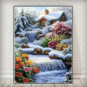 Scenic Winter Snow River and House Landscape Jigsaw Puzzle 500/1000/1200/2000PCS Stress Relief Puzzle Wall Art Decor Gift